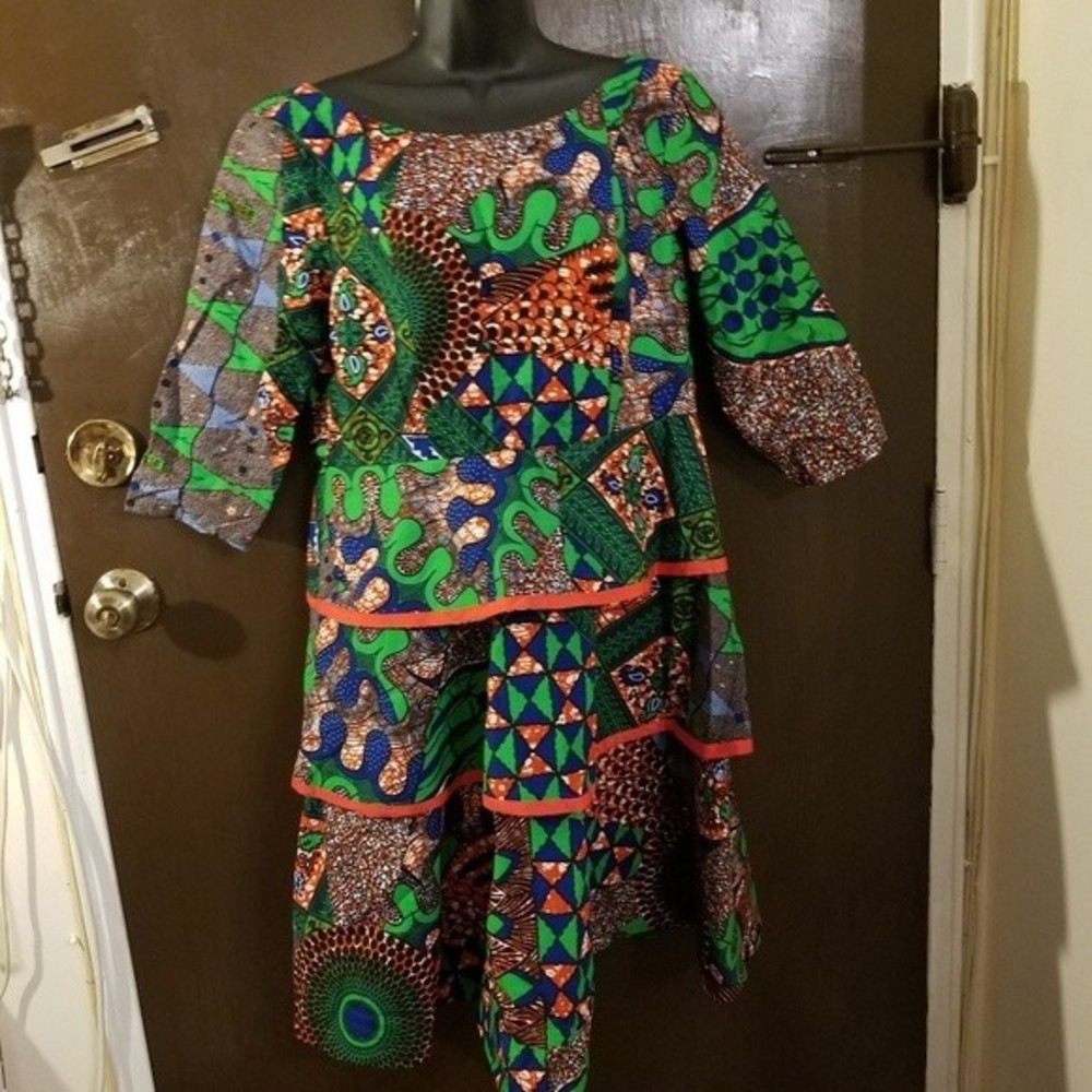 Ssamzie Colorful Tiered Ankara African Swing Dress